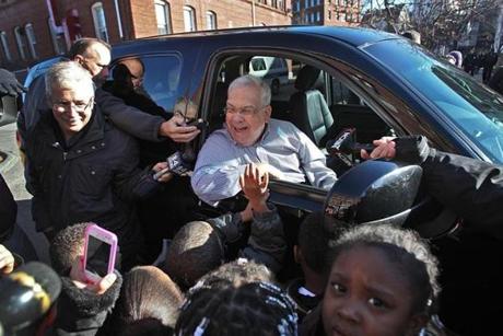 Mayor Menino greeted children at the Catholic Charities Teen Center at St. Peter?s.
